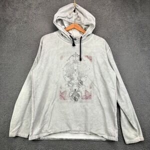 Earthbound Trading Co Womens Large Gray Acid Wash Zodiac Graphic Hoodie L
